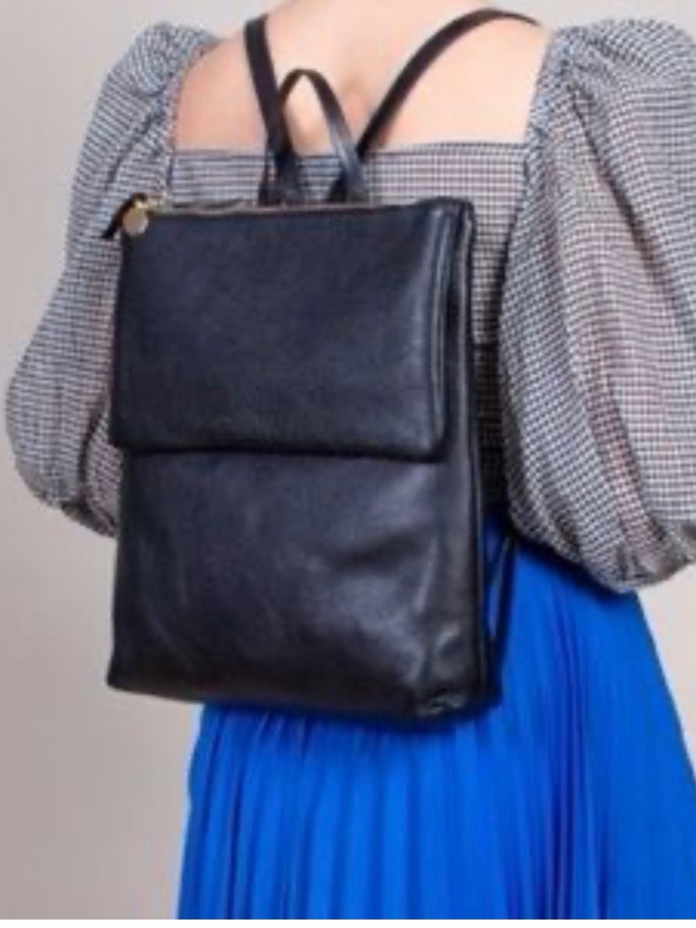 Clare V Agnes Structured Black Leather Backpack for Laptop with Gold Zipper